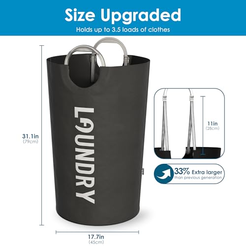 Image of 130L Laundry Basket with Tech Handle, 2in1 Dirty Clothes Hamper Dark Grey