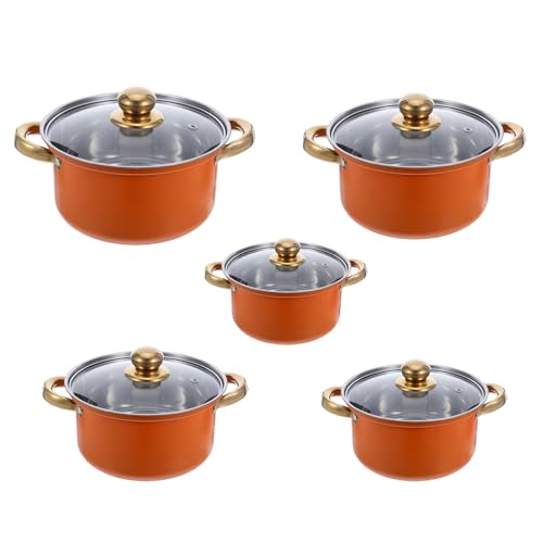 ULTECHNOVO Ollas de Acero Inoxidable y Mango Resistente al Calor Juego de 5 con Tapas de, Base Gruesa para Cocina Diaria en Estufas de Inducción