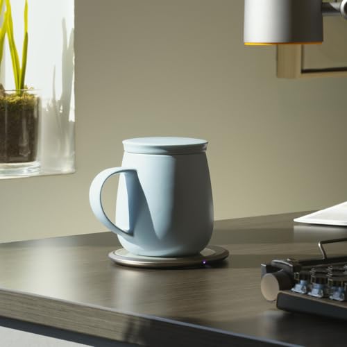 Image of Ui 3 Self-Heating Mug Set - Moonmist Blue | 12 fl oz / 355 mL Ceramic Coffee & Tea Mug Set with Heating Pad