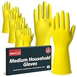 SOL 4 Pairs Kitchen Rubber Gloves Medium, Yellow Heavy Duty for Cleaning with Non-Slip Grip, Durable Waterproof Design for Household, Bathroom & Dishwashing, Multipurpose & Comfortable To Use