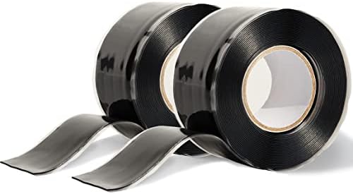 VOTMELL 2 Rolls 1in(W) X 10ft(L) Self Fusing Silicone Tape,Waterproof Rubber, Water Leak Seal Tape,Rescue Tape,Plumbing Hose Repair Tape, Without Adhesive,Black