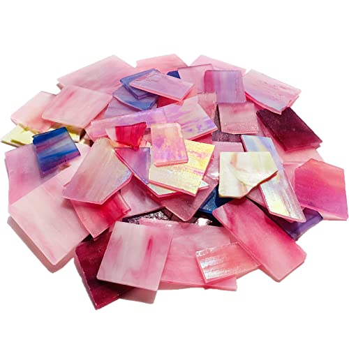 PALJOLLY Pink and Purple Glass Mosaic Tiles, Irregular Stained Glass Scraps Sheets, Mosaic Pieces for Crafts, 35oz/1kgs Value Pack