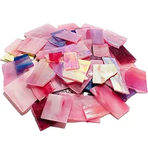 PALJOLLY Pink and Purple Glass Mosaic Tiles Stained Glass Sheets Pieces for Crafts, Stained Glass Supplies Kit for Mosaic Making, 35oz/1kgs Value Pack