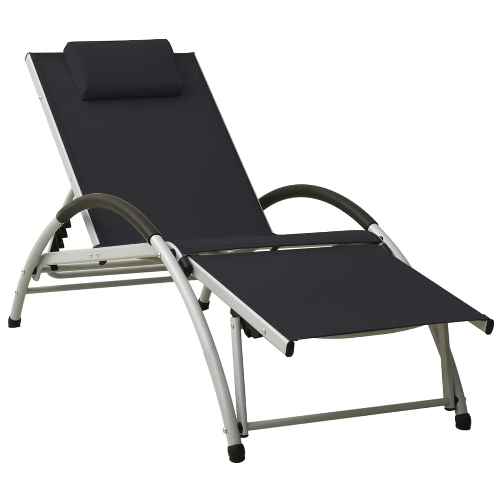Leżak do opalania z poduszką, kolor czarny, regulowany i składany, odporny na warunki atmosferyczne stelaż aluminiowy, ergonomiczny leżak ogrodowy na balkon, taras i basen do relaksu