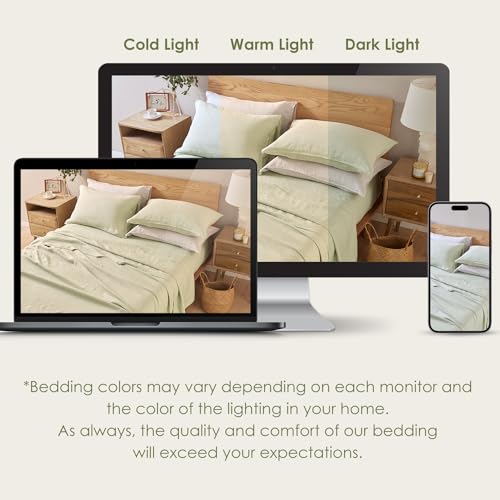 DAPU Pure Linen Sheets Set, 100% French Linen from Normandy, Breathable and Durable for Hot Sleepers, 4 Pcs Set - 1 Flat Sheet, 1 Fitted Sheet, 2 Pillowcases (Sage Green, King)