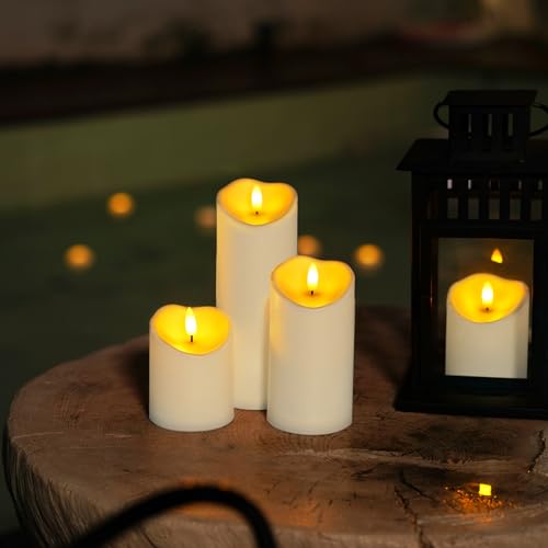 Image of Homemory Flameless Candles with Timer and Remote Control, Battery Operated LED Candles, Realistic Fake Plastic Candles for Wedding, Festival, Home Decor, Waterproof Outdoor, D3 inchH4 inch6 inch8 inch