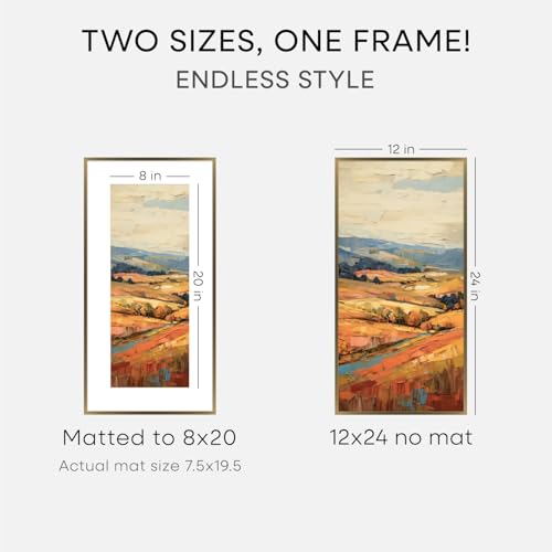 Image of Homeforia 12x24 Picture Frame Bronze, High End Metal 12by24 Brass Poster Frames with Mat 8x20 Photo, 12 x 24 Panoramic Frames Matted to 8 by 20 Print, 24by12 Frames, Tempered Glass, Wall Kit, Set of 2