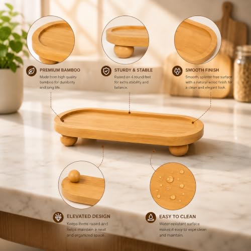 Image of CURATED CART Wooden Display Riser, Pedestal Stand for Bathroom Decor, Kitchen Counter Shelf Spice Rack Organizer, Plant Stand, Display Shelf for Cosmetics (PedaStal-Oval-28CM)