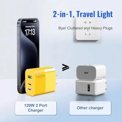 2026 New 120w Type C/USB A Dual Ports Adapter, C Chargers Fast Charging 10 Foot, Fast Phone Charger, Mechanical Style Multi-Function Cable, for Gaming Office Travel (2pcs) - 2