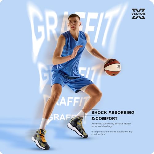 Image of Vector X Graffiti 3D Texture TPU Fusing|Eva Phylon Rubber Sole Stylish & Comfortable High Ankle Court Shoe Best for Squash Table Tennis Volleyball Indoor & Outdoor Sports Lace Up Sneakers for Men