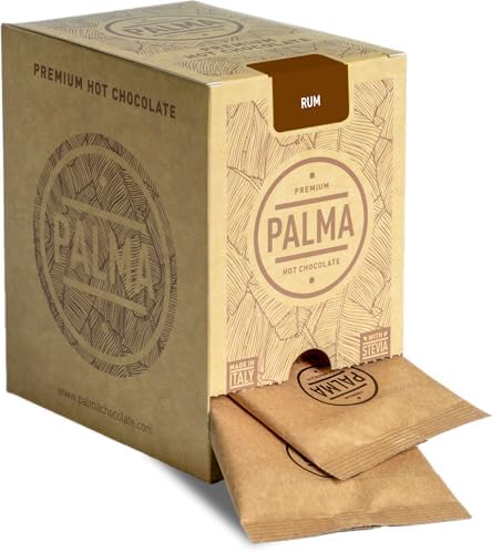 PALMA Italian Hot Chocolate Sachets - Rum Chocolate | Rich & Creamy Drinking Chocolate | Gluten Free, GMO Free | Made in Italy | 500g (20 Servings)