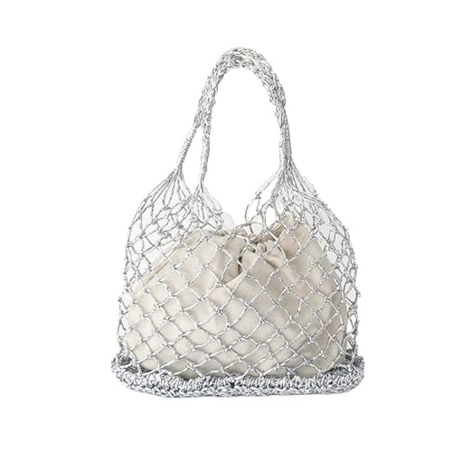 Bright Paper Ropes Woven Handbag Cotton Lining Straw Bag Female Reticulate Handbag Netted Beach Bag