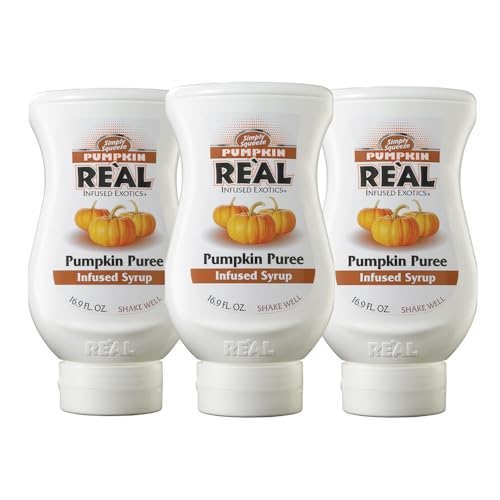 Pumpkin Reàl Infused Exotics, Pumpkin Spice Puree Infused Syrup, 16.9 Fl Oz Squeezable Bottle (Pack Of 3)