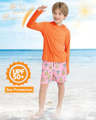 WISREMT Girls Boys Rash Guard Long Sleeve Athletic Hoodie Sweatshirt Quick Dry Swim Cover Up UPF 50+ Sun Shirts for Youth Kid2
