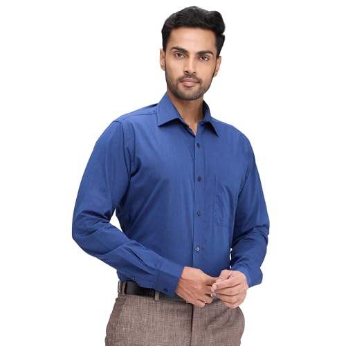 Image of Raymond Men Slim Fit Solid Pattern Pure Cotton Semi Cutaway Collar Full Sleeve Formal Shirt