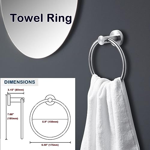5 Pieces Bathroom Hardware Set Brushed Nickel, SUS304 Stainless Steel Towel Holder Set Includes 16 inch Bath Towel Bar Toilet Paper Holder 2 Robe Towel Hooks Towel Ring, Bathroom Accessories Set by JAAWAN - Image 5