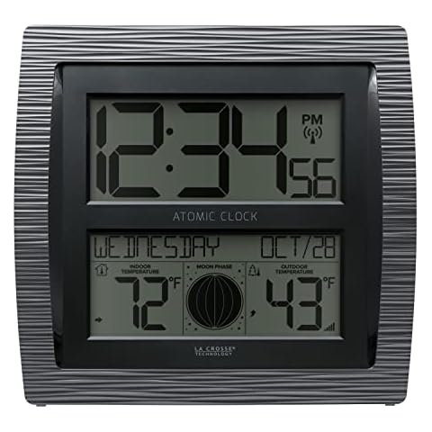 La Crosse Technology BBB86118-INT Curved Atomic Digital Clock with Moon Phase & Temperature Cover