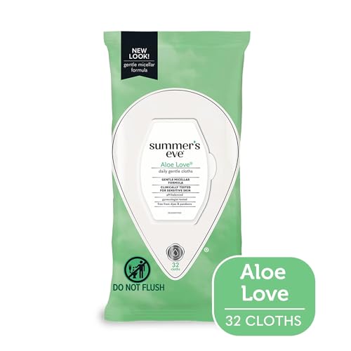 Image of Summer's Eve Aloe Love Feminine Cleansing Wipes, Daily Intimate Cloths, Removes Odor, pH Balanced, Gentle for Sensitive Skin, 32 Count (Pack of 1)