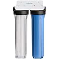 Aquasure Fortitude Dual High Flow Whole House Water Filter with High Capacity Pleated Sediment + 5 Micron Carbon Block - 20" x 4.5"