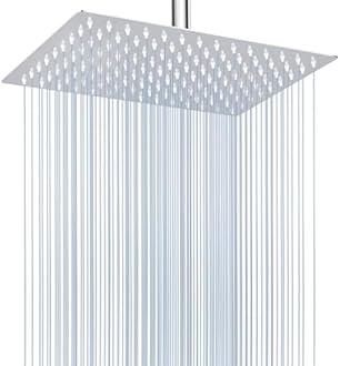 Voolan Rain Shower Head - High Flow Large Rainfall Shower Heads Made of Stainless Steel - Waterfall Bathroom Square Showerhead - Ceiling or Wall Mount (12 * 8 Inch Rectangle, Chrome)