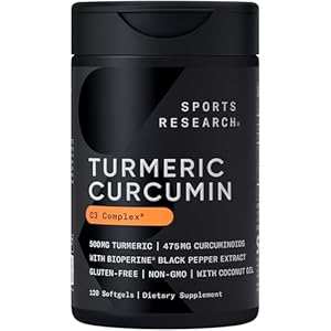 Sports Research® Turmeric Curcumin C3 Complex® w/BioPerine Black Pepper Extract & Organic Coconut Oil – Standardized 95% Curcuminoids · Non-GMO · Gluten Free – 120 Count Softgels
