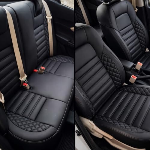 Image of RideoFrenzy Streak Full Black Seat Covers for Citroen C3 | Skin Fit Tailor Made | 20mm HDR Foam Luxury Nappa Leather