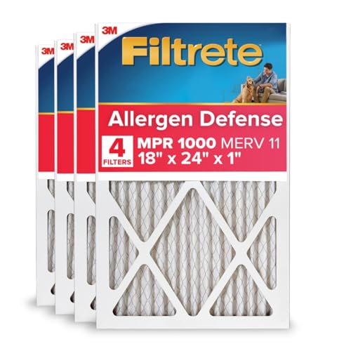 Image of Filtrete 18x24x1 AC Furnace Air Filter, MERV 11, MPR 1000, Micro Allergen Defense, 3-Month Pleated 1-Inch Electrostatic Air Cleaning Filter, 4 Pack (Actual Size 17.81x23.81x0.81 in)