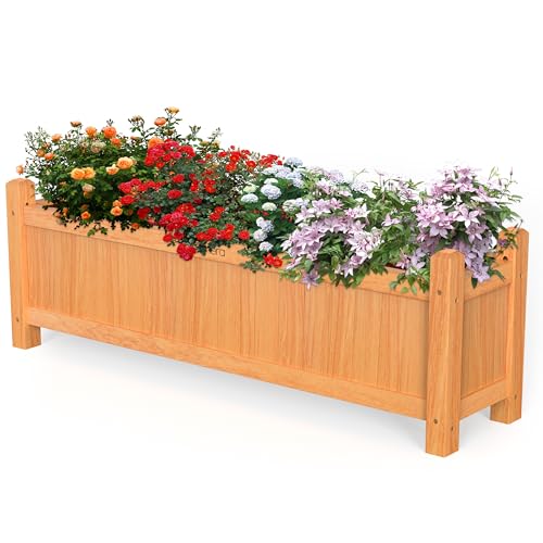 Vivo Technologies Extra Large Rectangular Wooden Planters Flower Pots, Outdoor Garden Planter Box Planting Raise Bed Baskets Flowers Plant Pot for Patio, Balcony, Garden,90x20x31cm,Natural