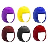  Short Bob Hair Wigs for Women 6 Pack,Cosplay Wigs Holiday Bachelorette Night Club,Ladies Wigs with Wig Cap for Bachelorette Party Supplies, Decorations, Favors(Red, Yellow, Blue, Purple,Black,Brown)