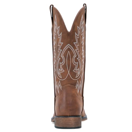 IUV Cowboy Boots For Women Square Toe Western Boots Mid Calf Cowgirl Boots Pull On Embroidered Brown Cowboy Boots4