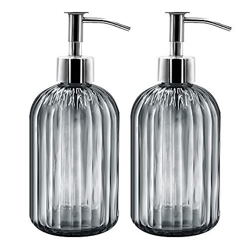 2er Pack Seifenspender Glas mit Pumpe, 400ml Flüssigseifenspender für Spülmittel, Shampoo und Lotion, Nachfüllbar Seifenspender für Küche, Bad, Waschküchem (Dunkelgrau) Cover