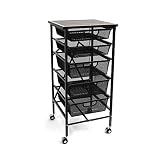 Origami 5 Tier Mesh Drawers Rolling Cart, Craft small Desk,Fully Assembled Heavy Duty for Home Office School Storage, Space Saving, Black,DFS-05-BLACK