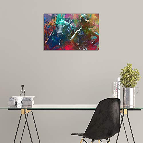 Motivational Wall Art Canvas Print Wall Street Charging Bull Fearless Girl Positive Office Decor Inspirational Framed Prints Entrepreneur Quotes Wall Art Decoration Framed Ready To Hang - 12"Hx18"W #TOP3