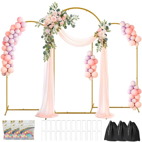 DYAUS Set of 3 Metal Arch Backdrop Stand, 7.2FT, 6.6FT, 6FT Gold Arch, Balloon Arch Stand, Wedding Arch Frame, Arch Stand for Wedding Birthday Party Baby Shower Graduation Decorations (with Balloons)