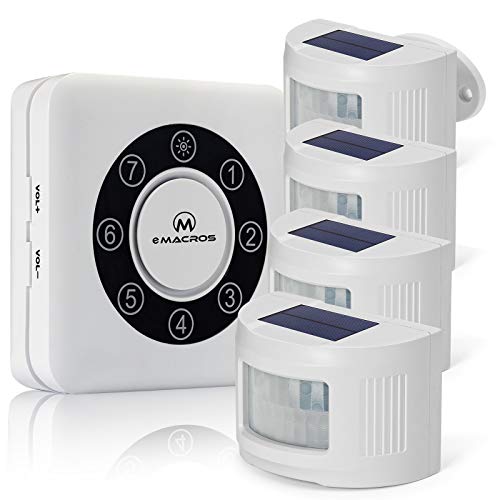 Emacros Pairable 1/2 Mile Long Range Solar Wireless Driveway Alarm Weatherproof Motion