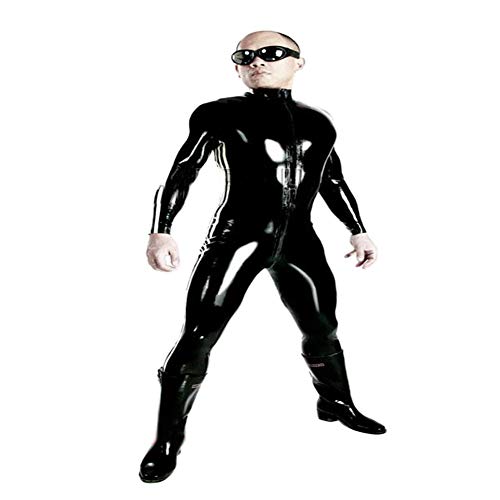Preisvergleich Produktbild XSQR Sexy Unisex Lackleder Bühnentechnik Stehkragen Lange Ärmel Doppelkopf Reißverschluss Eng Overall Schwarz S-4XL,Schwarz,L