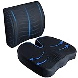 ABN Finest Lumbar and Back Support Cushion Set for Office Chair, Car Seat Cushion with Memory Foam - Desk, Wheelchair, Armchair Pillow for Hemorrhoid, Posture Alignment & Back Pain Relief – Black