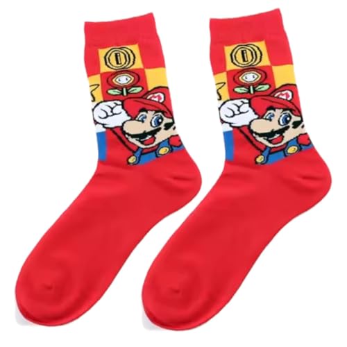 Mario Novelty Socks - Super Plumbing Brothers Design - Red, Multicoloured Cotton Blend Gift Mens Womans UK Size 5-11 - 1 Pair (UK, Alpha, One Size, Regular, Regular, Mario Jump)