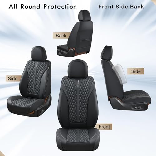 Image of Coverado Front Seat Covers, Waterproof Seat Covers, 2 Pack Nappa Leather Car Seat Covers, Black Seat Covers for Cars, Automotive Seat Covers Universal Car Seat Protector Fit for Most Cars Trucks