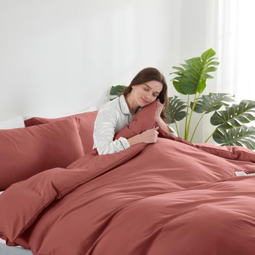 Image of Hearth & Harbor Pink Clay Duvet Cover Twin Size, 2 Piece Bedding Set | Soft Double Brushed Bedding Set, Button Closure, 1 Duvet Cover 68x90 Inches, 1 Pillow Sham