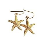 Gold Starfish Earrings for Women on 14K GF Wires Handmade in USA by Darlene's Gift Shop
