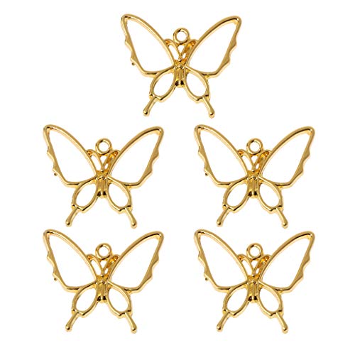 5Pcs Gold Color Metal Hollow Butterfly Shape Frame Pendants