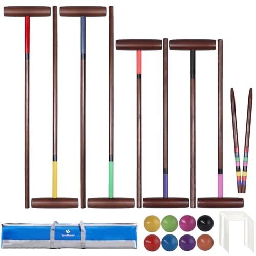 8-Player croquet set with 28/32in mallets, colorful balls, wickets, end stakes