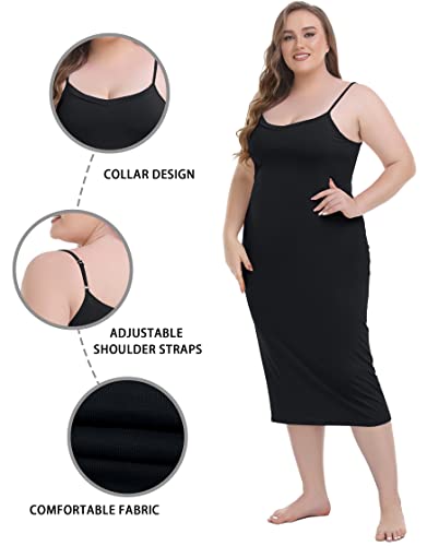 Vlazom Damen Unterkleid in Übergrößen Sexy Negligee mit verstellbarem Träger Damen Unterrock(4XL,StilA-Schwarz)