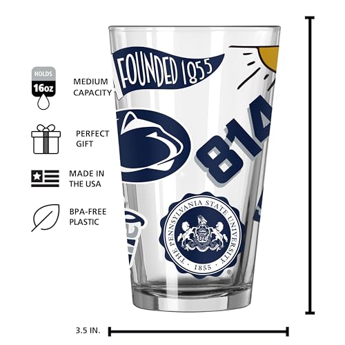 Image of Logo Brands NCAA 16 oz Pint Glass - Durable Glass With Bold Team Color- Chip-Resistant Rim Drinkware For Fans, Tailgates, Home Bars & Everyday Use