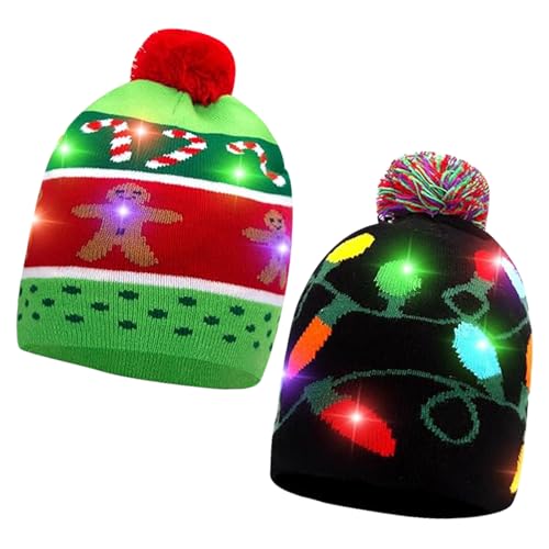 DIELIANHUA 2 Stück Weihnachtsmütze LED, Weihnachtsmütze,...