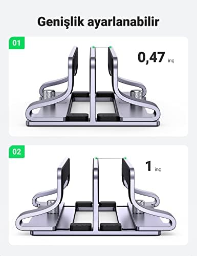 UGREEN Masa için Dikey Dizüstü Bilgisayar Standı Çift Yuvalı Dizüstü Bilgisayar Standı Tutucu Ayarlanabilir Dock Alüminyum Masaüstü Standı MacBook Air Pro, Microsoft Surface Laptop 4, LG Gram 17 ile - Görsel 4