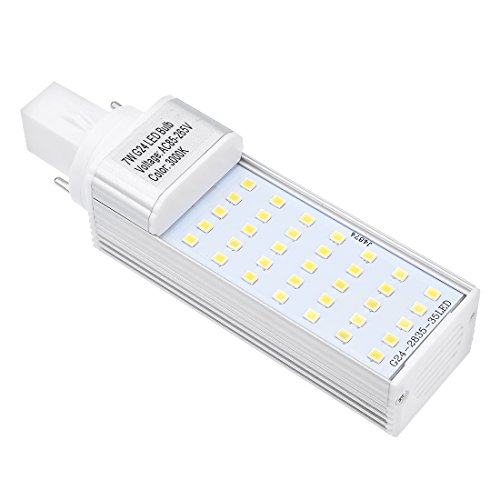 Ruilogod G24 G24D PL-C Lámpara PL 2P 7W LED BOMBILLA GURANDO GORTAL blancopuro TERMENTARIO 3000K, CFL Compacto Fluorescente Reemplazo