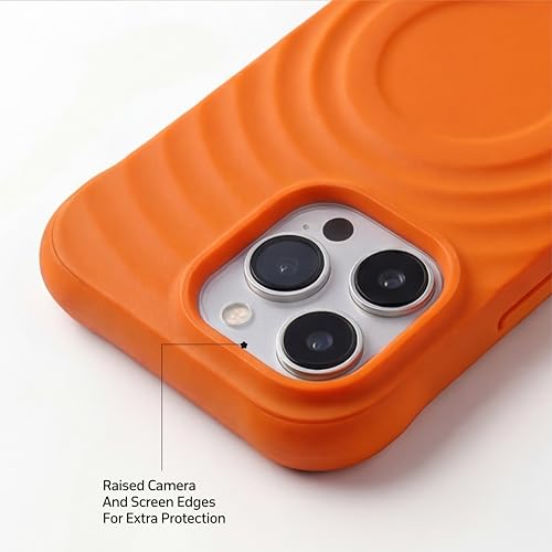Image of amazon basics Shockproof Case for iPhone 14 Pro | Ripple Pattern | Camera Protection | Protective Cover with Enhanced Grip & Wireless Charging Support - Orange