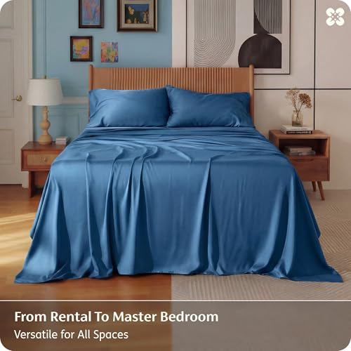 Image of Bedsure Full Size Bed Sheets, Cooling Sheets, Rayon Derived from Bamboo, PureWoven, Breathable & Soft, Deep Pocket Up to 16 Inches, Hotel Luxury Silky Bedding for Hot Sleepers, Teal
